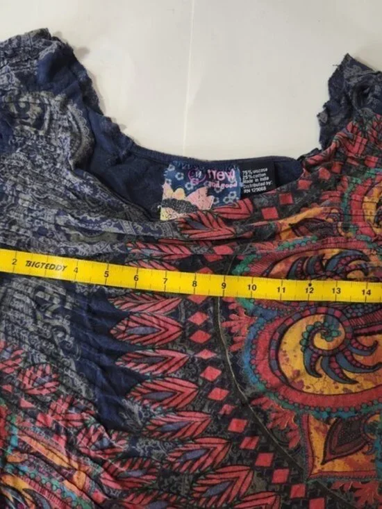 2000s vintage Desigual Womens Blue Paisley Mandala Sleeveless Knit M flaws - Picture 6 of 8